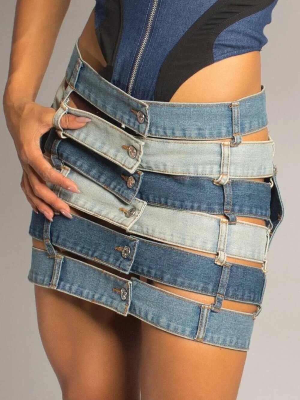 Multistory Cutout Column Mini Denim Skirt
